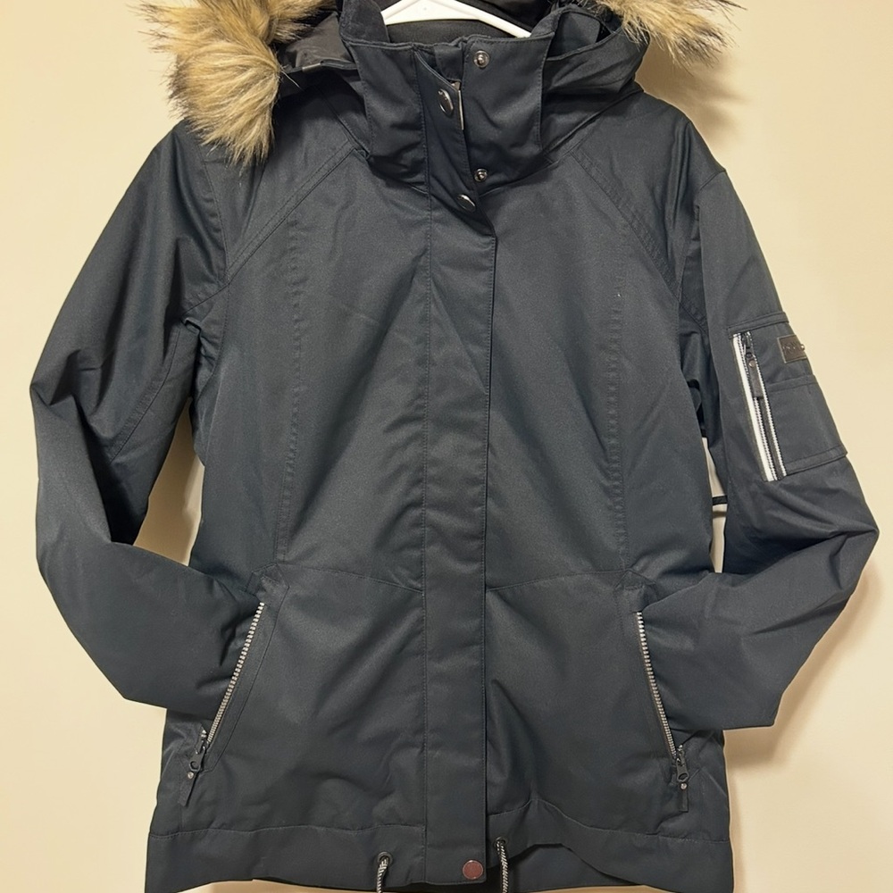 Roxy Black Ski Jacket with Faux Fur Hood